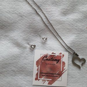 STAINLESS STEEL SILVER BIG HEART SET CHARM W/ NECK